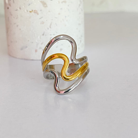 Anillo wavy mix acero